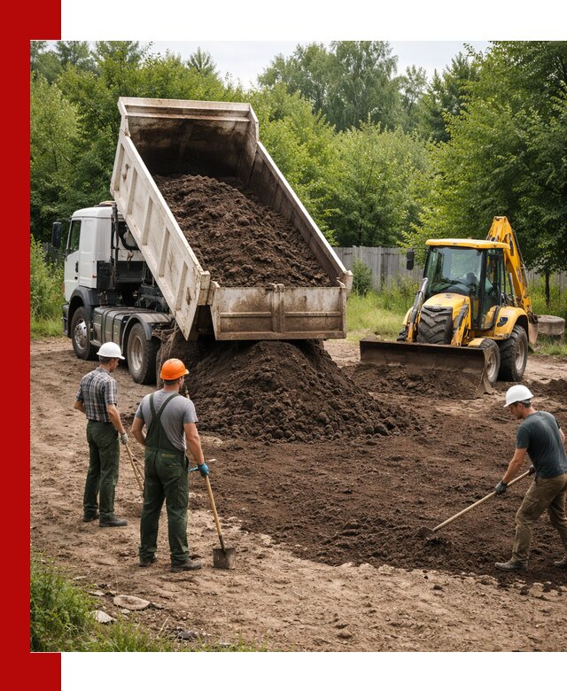 Доставка и укладка грунта для выравнивания участка в Усинске