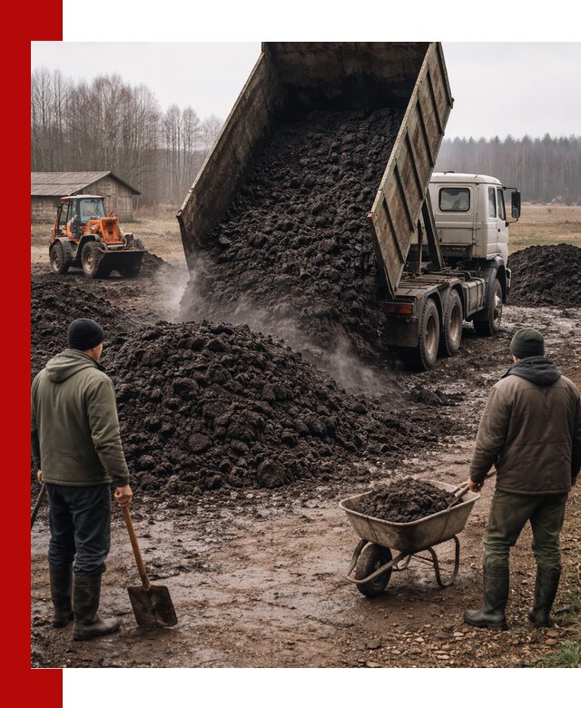 Доставка низинного торфа с разгрузкой и доставкой в Усинске