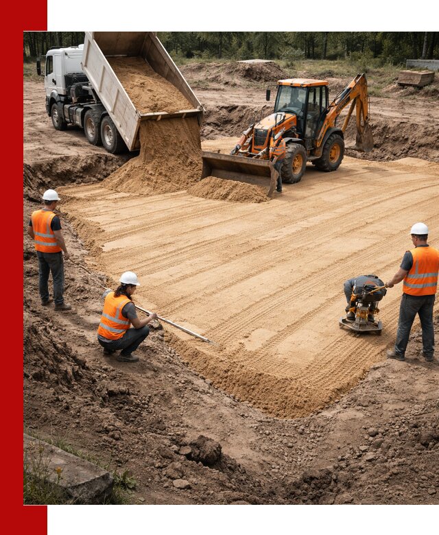 Устройство песчаной подушки для фундаментов и дорог в Усинске